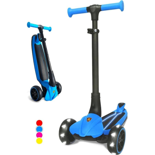 Kicknroll Scooter Children 3 Years - Children's Scooter from 3 Years - Foldable Slide Scooter Children with 4 Adjustable Heights, LED Wheels, Illuminated Kickboard - Tricycle Scooter for Boys Girls