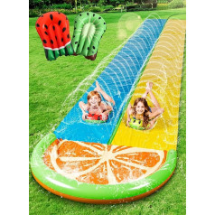 Sloosh 22.5 ft/685.8 cm Water Slide with 2 Inflatable Boards, Double Lawn Water Slide with Advanced Sprinklers, Summer Toy for Children and Adults, Fun in the Garden, Orange