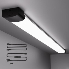 ANTENLICHT LED Wet Room Light 120 cm with Plug and Play or Wired, Easy Series Connection Workshop Lamp with 36 W 5000 K Cool White 3960 Lumens, Waterproof for Basement Garage, Black