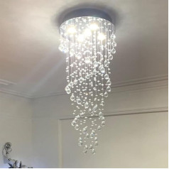 A1A9 Double Spiral Crystal Chandelier, Clear K9 Crystal Droplet Ceiling Light, Flush-Mounted Chrome LED Pendant Light for Living Room, Dining Room, Hallway, Foyer, Lounge, Size: D40 cm, H90 cm