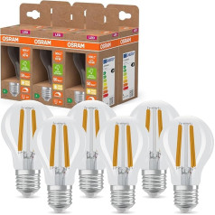 Osram Energy Class Classic LED Bulb 3.8 W / 806 lm / EEK A Warm White (2700K) CRI 80 Clear Lead-Free Glass E27 Cap IP20 60mm DM 6 Pack