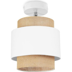 Light-Home Boho Ceiling Lighting - Rattan Lamp - Industrial Ceiling Lamp for Living Room Bedroom and Dining Room - Metal and Fabric Pendant Light - 1-Bulb - White and Jute