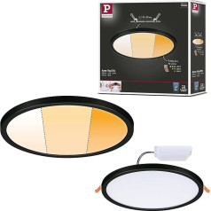 Paulmann Areo 93102 LED Panel Recessed Panel IP44 230 mm 3-Step Dim Round Including 1 x 16 W Dimmable Warm White Black Plastic Ceiling Light 2000 K