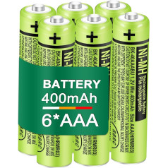 Pack of 6 Ni-MH 1.2 V 400 mAh AAA Batteries for Panasonic Cordless Phones BK-40AAABU Replacement Batteries for Cordless Phones