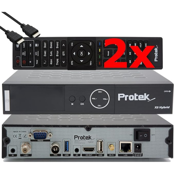 Protek X2 Combo 4K - UHD HDR DVB-S2 & DVB-C/ T2, OpenATV E2 Linux Sat & Cable / T2 Receiver, Smart TV Box, Recording Function, Card Reader, Media Player, WiFi, Second Remote Control & EasyMouse HDMI