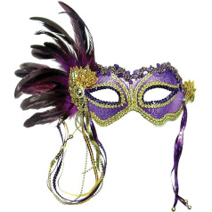 Bristol Novelty Women's Metallic Eye Mask with Feather on the Side Metallic Eye Mask with Feather on the Side