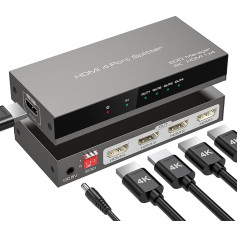 HDMI Splitter 1 in 4 Out Simultaneous Assignment of 4 Monitors with EDID Management Support 4K30hz 2K 3D 1080p HDCP 4-Way HDMI Splitter for TV PSBox/PC/PS4/Laptop Includes 1 HDMI Cable