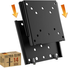 RICOO F0311 Flat TV Wall Bracket Monitor Mount Super Ultra Slim Universal Mounting Holder also for Curved 4K LCD LED Television / 13-27 Inch VESA 50x50 100x100 Black