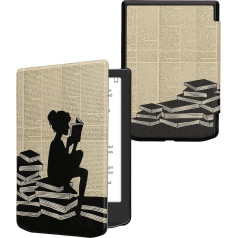 kwmobile Flip Case Compatible with Pocketbook Verse/Verse Pro/Verse Color/Vivlio Light/Light HD Case - eReader Case - Reading Woman Black Beige