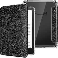 MoKo Case for All-New 7 Inch Kindle Paperwhite 12th Gen 2024 & Kindle Colorsoft Signature Edition, Ultra Clear Soft Transparent TPU Back Lightweight Protective Case with Auto Sleep/Wake, Glitter Black
