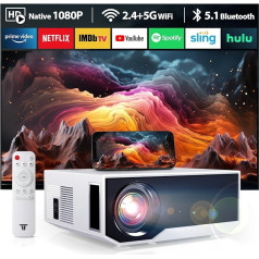 ZDK Mini Projector 4K Support, Full HD 1080P Projector with Bluetooth and WiFi, 20,000 Lumens Portable Projector Home Cinema, Compatible with Smartphone/TV Stick/TV Box/HDMI/USB/AV/PS5 (White)