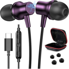 USB C Wired Headphones for Samsung S24 Ultra S24+ S23 S22 FE iPad Pro iPhone 15 Pro Max Magnetic In-Ear Noise Cancelling Microphone Type C Headphone Volume Control