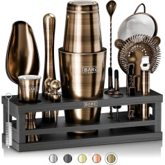 BARE BARREL® Mixology Bartender Kit Bar Set | 16-Piece Cocktail Shaker Set | Martini Barware Mixing Tools for Home Bartender | Includes 35 Recipe Cards | Gift Set (28 oz Boston Shaker,