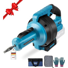VKE 21 V cordless pipe cleaning spiral, 7 m, spiral drain pipe cleaning, suitable for 20-75 mm pipes, used for sewer channels, toilets, sinks and bathtubs (battery charger not included)