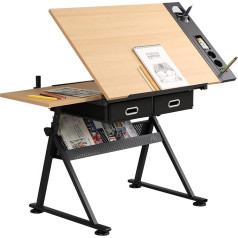 sogesfurniture BHEU-UT-DT1027 Drawing Table Architect Table Tilt Adjustable Height Adjustable Desk Work Table with Storage Space for Crafts Writing Painting