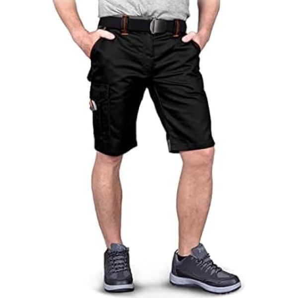 REIS Promaster Prom-TS Work Shorts for Men, Safety Shorts, Protectve Shorts, with Knee Pads, Reflective Stripes, Black/Orange/Grey, Size: XL, Black-orange-grey