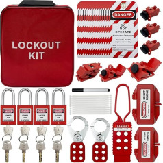 Lockout Tagout Kit Electric Loto - Terminal Circuit Breaker Lockout, Group Lock, Lockout Tag, Universal Multi-Pole Breaker with Pocket Pocket (Larger Red Set)