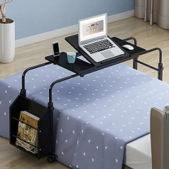 Height and Width Adjustable Mobile Standing Desk, Shockproof Bar Table with Castors, Perfect for Home Office and Over Bed Use, Multifunctional Laptop Arbe