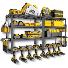 Power Tool Organiser, 8 Drill Holders, Wall Mount, Storage Rack for Garage Organisation, Robust Utility Racks and Battery Rack, Tool Shelves with Charging Station - Metal - Large - Pack of 2