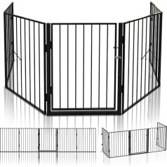VOUNOT Kaminschutzgitter Metall, 5 Elemente inkl. Sicherheitstür, Konfigurationsgitter Faltbar, oden und Wandmontage, 300 x 75 cm, Schwarz