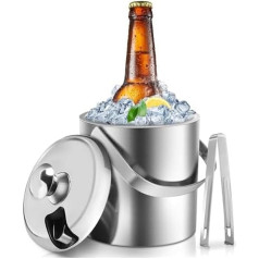 Sailnovo 1.3L Ice Bucket with Tongs & Strainer, Double Wall Ice Bucket for Parties