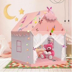 Children's Tent Indoor with Star Lights & Mat, Banner, Large Play Tent Children for Indoor Play Tent Bed Tent Room Decor Indoor Outdoor Reading Tent 130 x 120 x 100 cm Princess Tent with Windows Girls