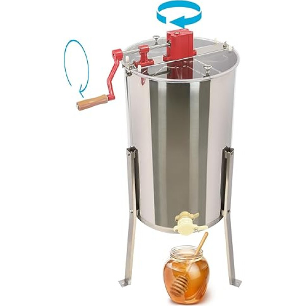 3-Frame Honey Extractor Manual Honey Extractor with Prepared Honey Valve, Beekeeper Accessories, Stainless Steel, 38 x 60 cm, Silver, for Farm Home