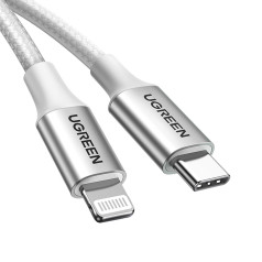 USB-C - iPhone Lightning MFi 1m kabelis - sudraba krāsā