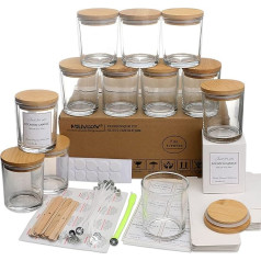 MILIVIXAY Clear Glass Candle Jars with Lids and Candle Making Kits Empty Candle Jars Bulk Pack for Candle Making Spice and Powder Jars, Pack of 12, 200ml