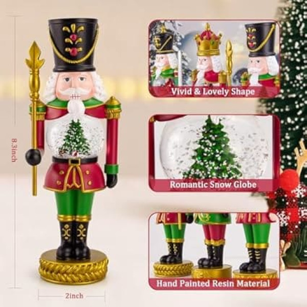 YT3 Studio Christmas Nutcracker Ornaments with Snow Globe, 8.3 Inch Christmas Nutcracker Figures, Traditional Painted Nutcracker Soldier Dolls Collector Nutcracker Dolls Home Decor