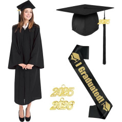 Raveparty Graduation Talar with Hat, Graduation Robe, Black Graduation Robe, Graduation Hat, Graduation Hat, Academic Talar, Tassel 2024, Unisex Graduation Dress for College