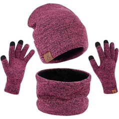 Petrunup Winter Hat and Loop Scarf Touchscreen Gloves Men Women Warm Beanie Hat Winter Set with Fleece Lining for Skiing
