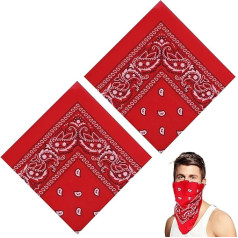 Pack of 2 Red Bandanas for Men and Women, Neck Scarf Red, Red Bandana, Head Scarf, Pirate, 55 x 55 cm, Paisley Pattern for Men and Women, Scarf, Approach for Biker Motorcycle, red