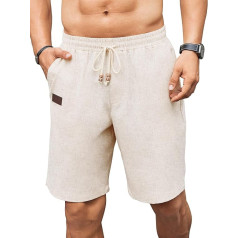 COOFANDY Men's Linen Shorts Linen Trousers with Elastic Band Casual Trousers Lightweight Summer Trousers with Pockets