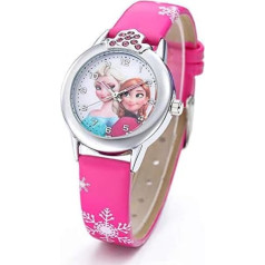 Maxpro France Girls Frozen Elsa and Anna Frozen Watch - Pink Fuchsia with Elsa and Anna Dial for Girls Pink Strap Pink Strap, pink, Kids' Casual
