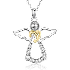 CRASLYMO Guardian Angel Necklace 925 Silver Necklace Angel Pendant Birthday Gifts for Women Girls Children, 925 Sterling Silver, Cubic Zirconia, Cubic Zirconia