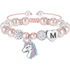 TINGN Unicorn Bracelet Gifts for Girls, Pink Pearl and Rhinestone Balls, Heart Unicorn Bracelet with Letters, Rainbow CZ Unicorn Bracelets, Girls’ Jewellery, Unicorn Gifts for Girls, Daughter