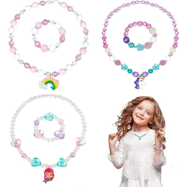 OSDUE Jewellery Set Girls Children's Jewellery Includes Necklace, Rings, Bracelets, Earrings, Jewellery Set Unicorn for Party Dress Up Gift