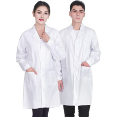 JXCTNNU Laboratory Coat, White Coat, Doctor's Coat, Unisex Chemistry Protective Clothing, Men and Women, with Buttons and 3 Pockets, Long Sleeve Medical Coats, Medical Uniform for Laboratory, Study,