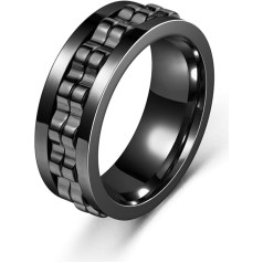 Irikdescia Fidget Ring, Stress Relief and Anti-Anxiety Rings, 8mm, Polished Heavy Fidget Rings, Fashion Accessories, Gift for Men and Women (Black) - 59.5mm