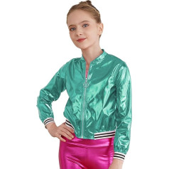 Runhomal Girls' Glitter Jacket Bolero Disco Blazer Bolero Jacket with Zip Bronzing Shrug Top Bomber Jacket Biker Jacket Outerwear