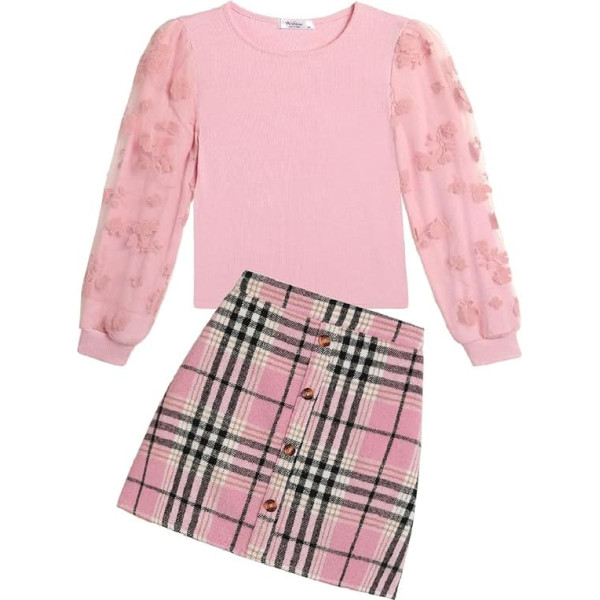 Arshiner Girls' Clothing Sets Elegant Long Sleeve Shirt with Skirt Set Children's Autumn Winter Outfit Checked Leisure Fashion Two Piece Clothing Sets for Girls 5-13 Years