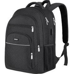 Large Backpack Men's Laptop Backpack Waterproof 17.3 Inch School Backpack Laptop Bag with USB Charging Port Anti Theft Business Work Travel Backpack for Teenagers Boys Men (Black)
