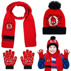 Children's Knitted Hat, Scarf and Gloves 3 in 1 Set, Warm Winter Hat Gifts for Children Boys Girls 3-6 Years, High Quality Cartoon Prints (Red), red