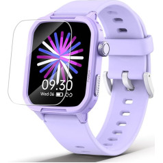 Children's Smartwatch for Boys Girls, Tempered Glass Activity Tracker Watch, IP68 Waterproof Screen Protector, 19 Sports Modes, Heart Rate Sleep Monitor, Pedometer, Children's Gifts (Purple)