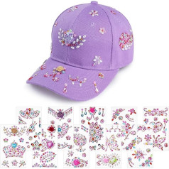 Aomig DIY Baseball Cap, Adjustable Baseball Cap Craft Set Children Girls with 10 Pieces Self-Adhesive Glitter Stones Baseball Cap Sun Hat Gifts for Girls 4 5 6 7 8 9 10 11 Years (Purple)