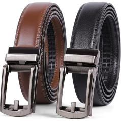 WERFORU Pack of 2 Men's Leather Belt with Slide Automatic Leather Belt Ratchet Belt for Men with Automatic Buckle