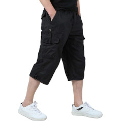 Kefitevd Men's 3/4 Cargo Shorts, Bermuda Shorts, Multiple Pockets, Summer Short Trousers, Cotton Work Trousers, Elastic Waistband, Casual