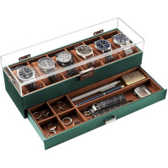 ProCase Watch Box with 6 Compartments, Watch Box with Drawer, Men's Watch Box, Watch Storage, Watch Case for Men, Father's Day Gift, Watch Storage Box, 6 Compartments, Green