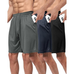 BOOJO Pack of 3 Sports Trousers, Men's Short Shorts with Pockets, Quick-Drying Running Trousers for Sports, Gym, Fitness